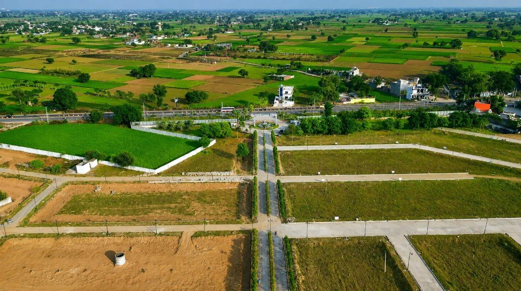 Aerial township layout of Aqasia Homes on Alwar–Bhiwadi highway