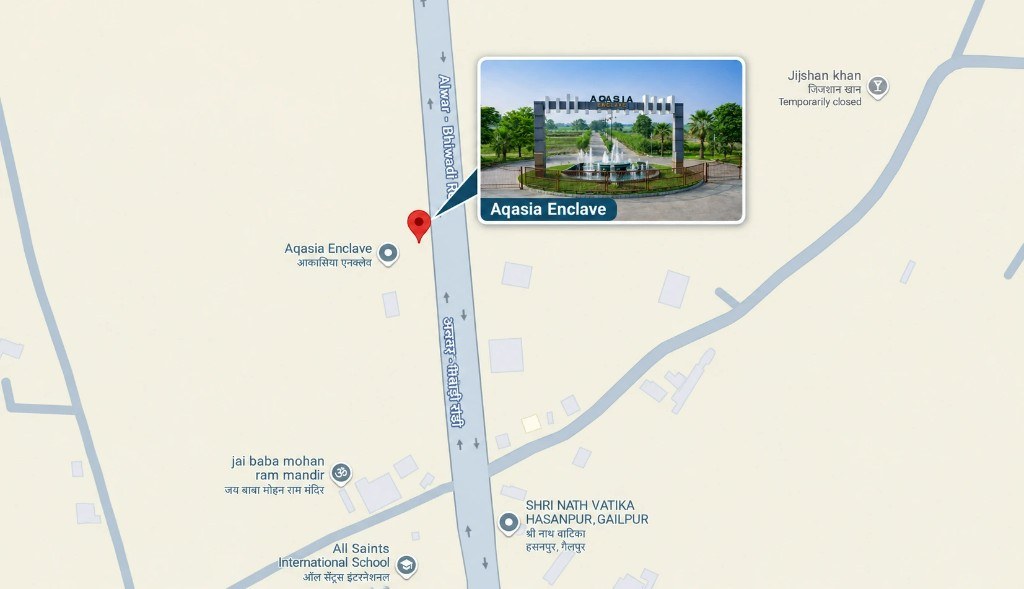 Aqasia Enclave location map on Alwar–Bhiwadi Road